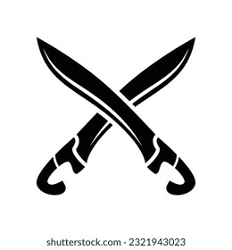 Black Sword on white background. Crossed Knight Sword Ancient Weapon Cartoon Design