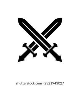 Espada negra sobre fondo blanco. Diseño de caricaturas de armas antiguas de espadas caballero cruzadas