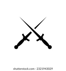 Espada negra sobre fondo blanco. Diseño de caricaturas de armas antiguas de espadas caballero cruzadas