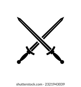 Espada negra sobre fondo blanco. Diseño de caricaturas de armas antiguas de espadas caballero cruzadas