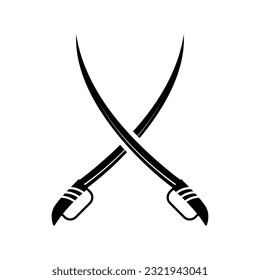 Espada negra sobre fondo blanco. Diseño de caricaturas de armas antiguas de espadas caballero cruzadas