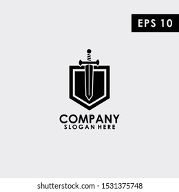 Black Sword With Shield Logo Design Vector Template