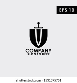 Black Sword With Shield Logo Design Vector Template