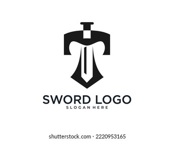 black sword shield logo design