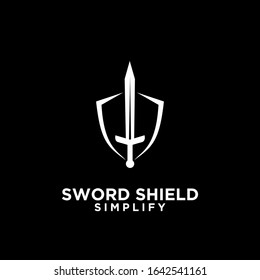 black sword and shield logo icon design vector with dark background
