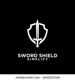 black sword and shield logo icon design vector with dark background