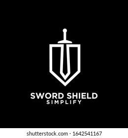 black sword and shield logo icon design vector with dark background