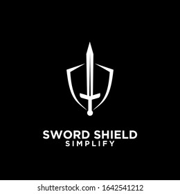 black sword and shield logo icon design vector with dark background