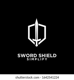 black sword and shield logo icon design vector with dark background