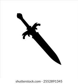 Ilustración vectorial de silueta de espada negra sobre fondo blanco