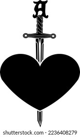black sword with solid heart