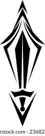 Schwarzes Schwert-Tattoo, Tätowierungsgrafik, Vektorgrafik auf weißem Hintergrund.