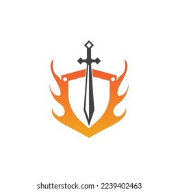 Black Sword War Defend Logo Vector Illustration