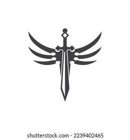 Black Sword War Defend Logo Vector Illustration