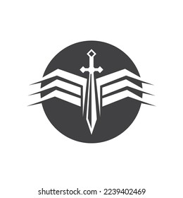 Black Sword War Defend Logo Vector Illustration