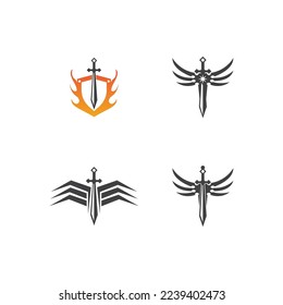 Black Sword War Defend Logo Vector Illustration