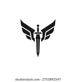 Black Sword with Wings Logo - Heroic Warrior Crest and Esports Emblem Vector