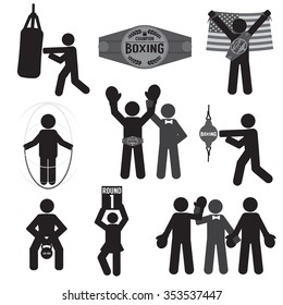 Black Symbol Boxing Icon Set Vector Illustration