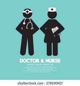 Black Symbol Doctor And Nurse Vector Illustration