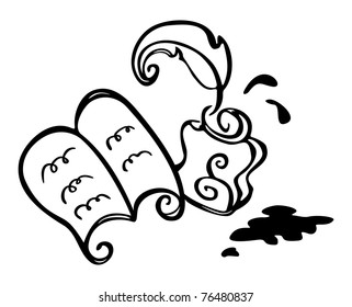 Black symbol of feather and book isolated on white
