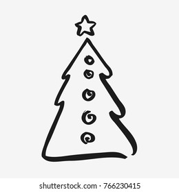 Black symbol of fir-tree, isolated on white background. Christmas trees icon in grunge style, vector simple design.