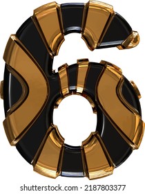 Black symbol with gold vertical straps. number 6