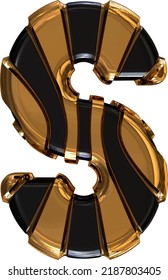 Black symbol with gold vertical straps. letter s