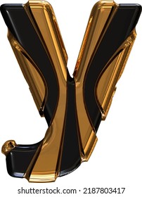 Black symbol with gold vertical straps. letter y