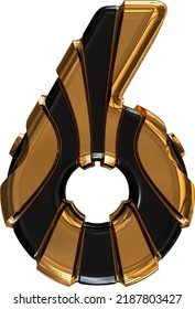 Black symbol with gold vertical straps. number 6
