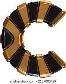 Black symbol with gold vertical straps. letter c