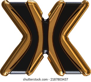 Black symbol with gold vertical straps. letter x