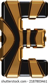 Símbolo negro con correas verticales de oro. letra e