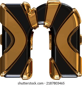 Black symbol with gold vertical straps. letter n
