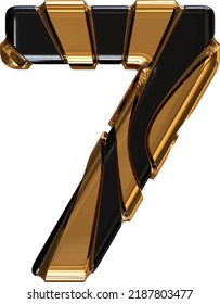 Black symbol with gold vertical straps. number 7
