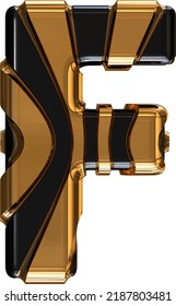 Black symbol with gold vertical straps. letter f