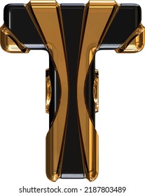 Black symbol with gold vertical straps. letter t