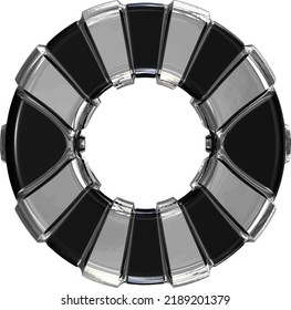 Black symbol with gold vertical straps. letter o