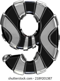 Black symbol with gold vertical straps. number 9