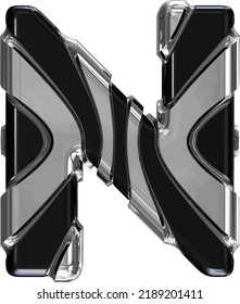 Black symbol with gold vertical straps. letter n