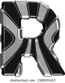 Black symbol with gold vertical straps. letter r
