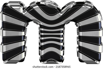 Black symbol with silver straps. letter m