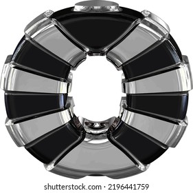Black symbol with silver straps. letter o