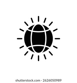 Black symbol of sphere surrounded by radiant waves symbolizing energy expansion