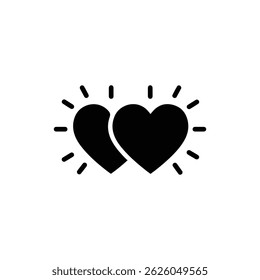 Black Symbol of Two Intertwined Hearts with Light Emanating from Them