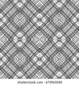 Black symmetrical checkered fabric texture on the skylight of painted lines. Seamless vector pattern