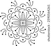 Black Symmetrical Dotted Radiating Floral Design can be used as a decorative element, cushion or embroidery pattern or to create repetitive patterns for fabric, carpet, curtain, wallpaper, gift wraps