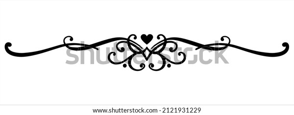 black symmetrical vector design element drawn with\
beautiful lines with a heart in the center with curls and wavy\
lines for business cards, invitations for valentine\'s day, \
birthday, mother\'s day
