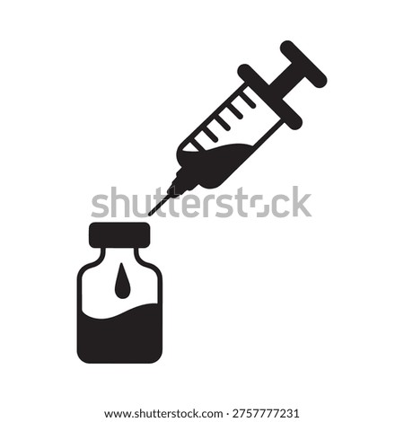 Black syringe drawing liquid from a vial medical illustration