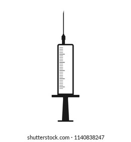 Black syringe icon. Syringe for injection. Flat design. Vector.