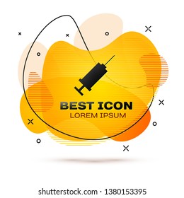 Black Syringe icon isolated on white background. Syringe for vaccine, vaccination, injection, flu shot. Medical equipment. Fluid color banner. Vector Illustration